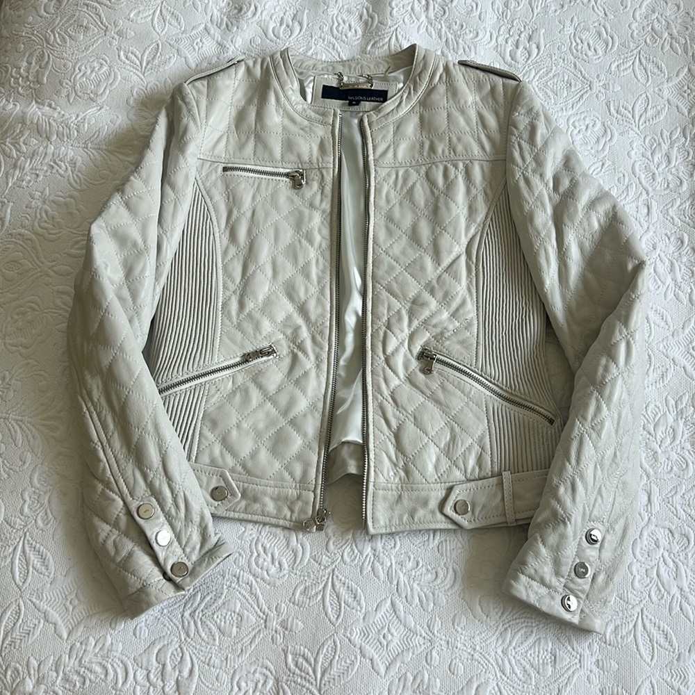 Wilsons Leather Off-White 100% Leather Vintage Jacket Size Medium